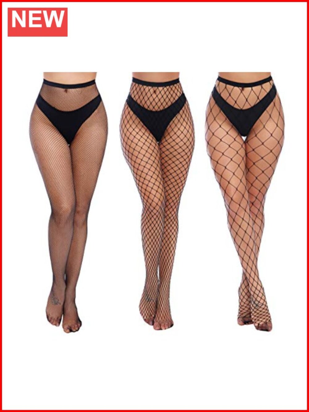 Fishnet Tights High Waist Pantyhose Stretchy 3-Pack Black